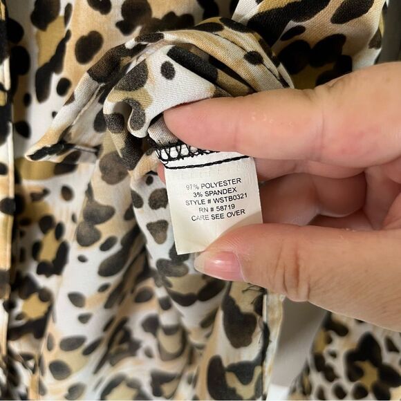 Elementz Button Down Shirt Women’s Brown Black Animal Cheetah Roll Tab Sleeve 2X - Picture 12 of 12